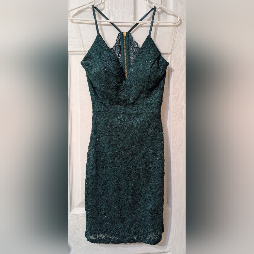 Love, Nickie Lew Lace Body-Con Dress in Emerald - small